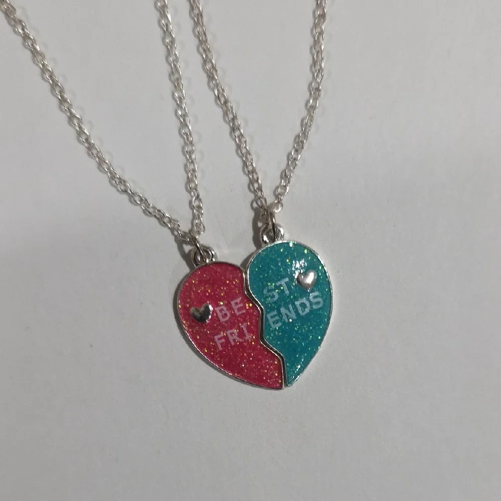 Silver Best Friends Broken Heart Necklace Set – Matching Split Pendant Jewelry